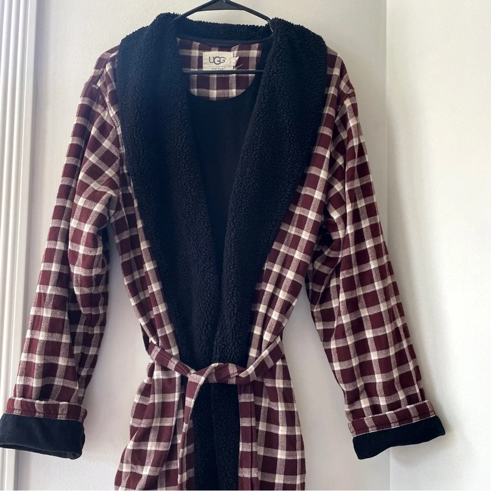 UGG Australia Kalib Plaid Fleece Men’s Robe | Color: Port - Medium / Large